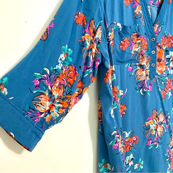 Torrid Blue Floral Harper Pullover Challis Blouse Tunic Size 1X 14-16 Summer Top - Picture 6 of 16